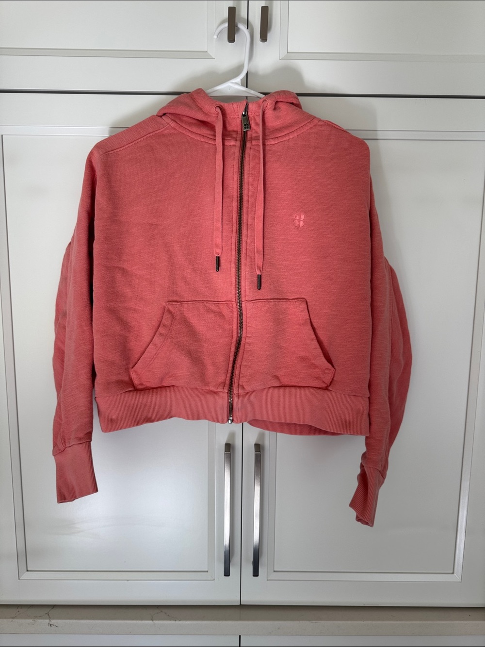 Sweaty Betty Coral Zip Front Hoodie with Drawstring